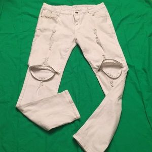 White zipper skinny party pants